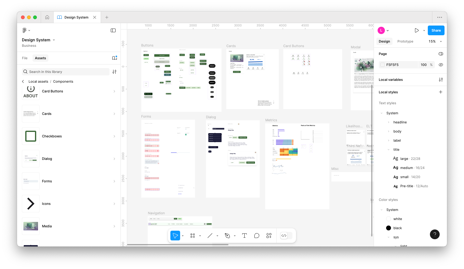 Design System view in Figma