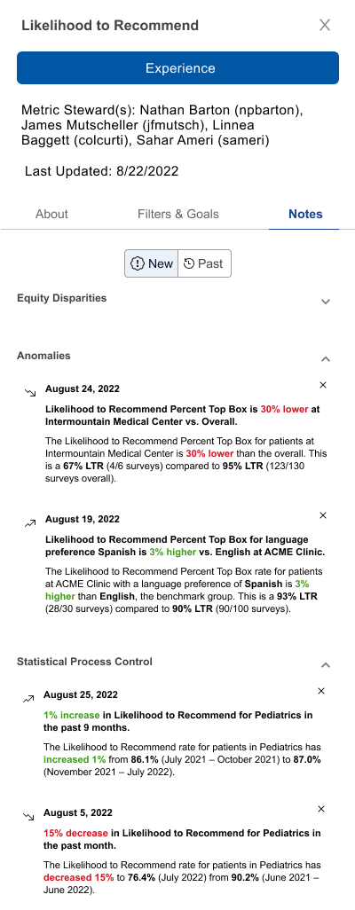Final design of Notes embedded under metric